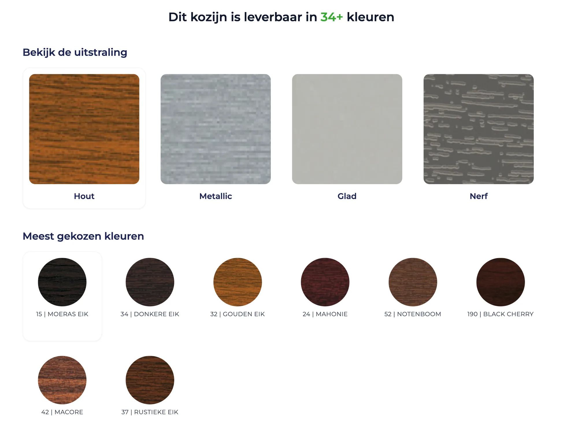 Keuze van uitstraling en kleur voor een kozijn, met de meest gekozen kleuren