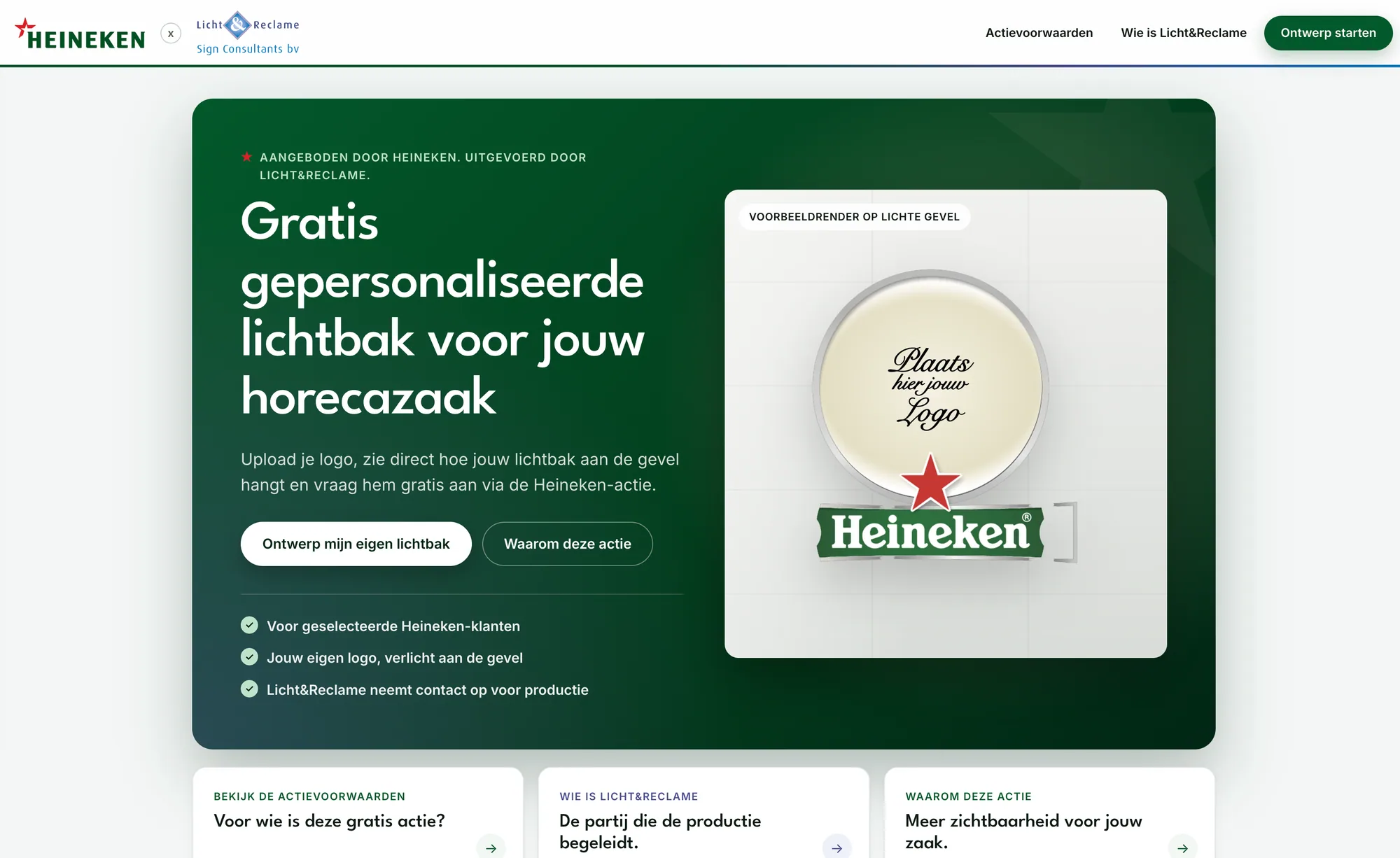 Actiepagina: gratis gepersonaliseerde lichtbak voor jouw horecazaak